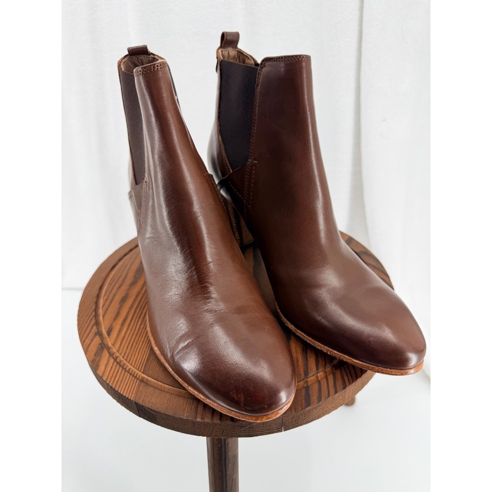 Alberto Fermani Brown Leather Chelsea Ankle Boots Italian Block Heel Womens 38.5